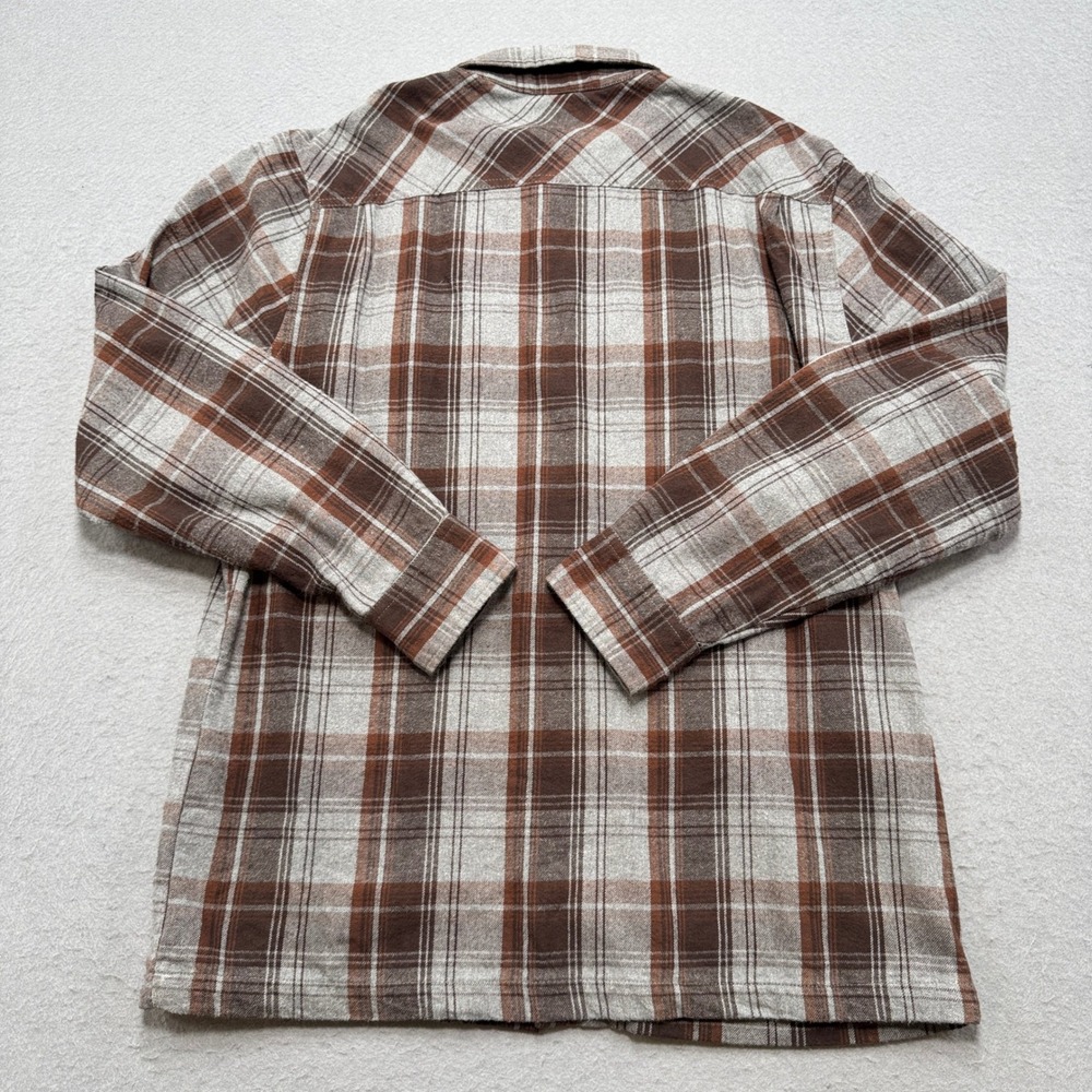 Prana Flannel Shirt Men's Large Brown Plaid Waffle Lined Long Sleeve Button Down - Picture 3 of 7